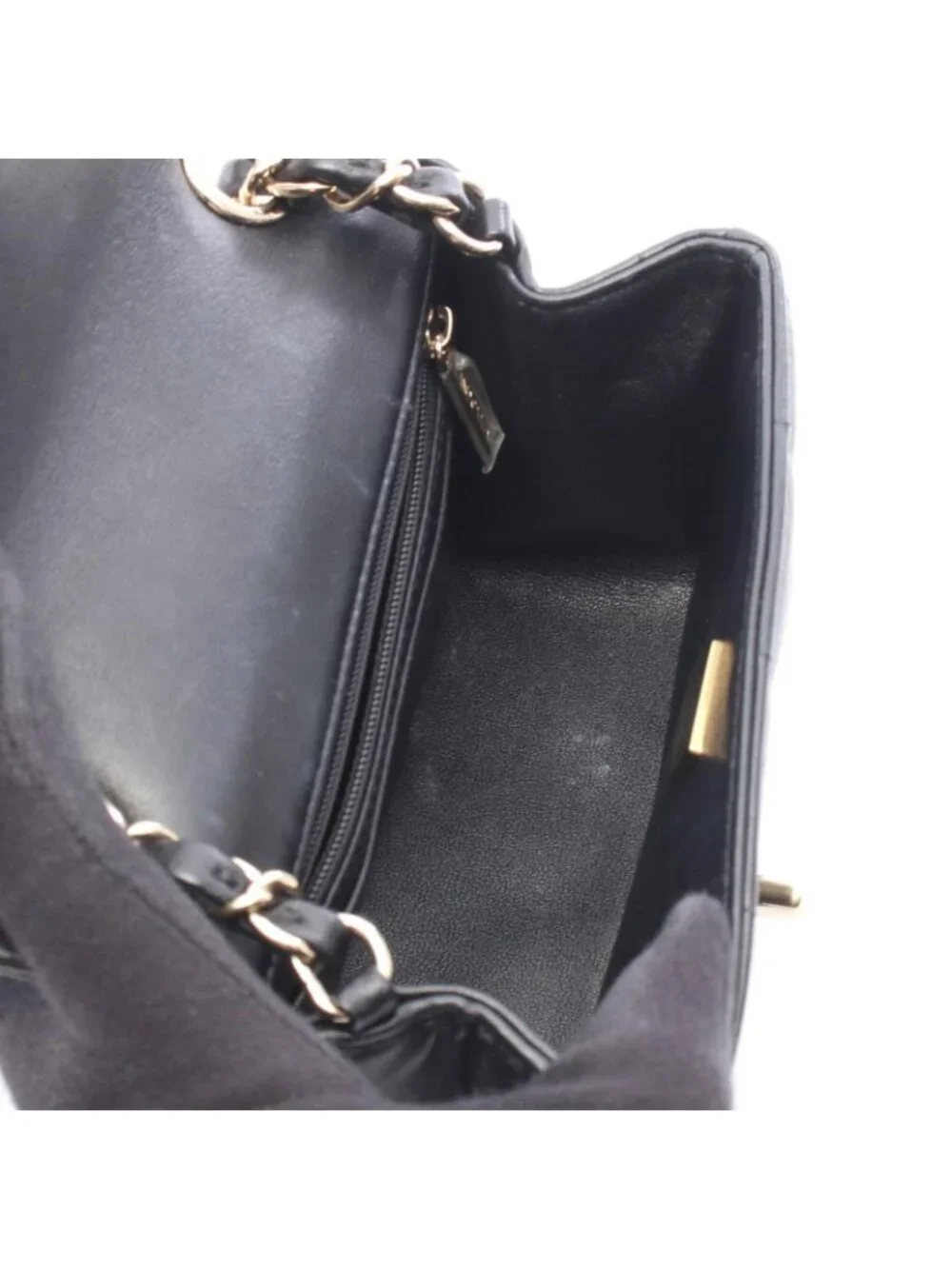 Chanel Shoulder Bag Choco Bar Mini Flap Black Leather Mini Chain